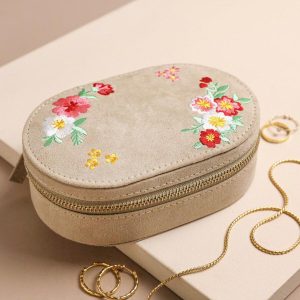 Jewellery Storage | Embroidered Flowers Oval Jewellery Box – Womens Jewellery Jewellery Storage