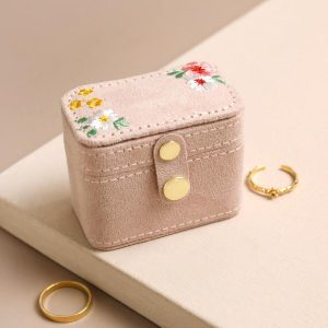 Jewellery Storage | Embroidered Flowers Petite Travel Ring Box – Womens Jewellery Jewellery Storage