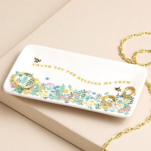 Jewellery Storage | Thank You Rectangular Floral Trinket Dish – Womens Jewellery Jewellery Storage