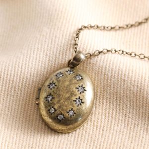 Necklaces | Antiqued Crystal Star Oval Locket Necklace in Gold – Womens Jewellery Necklaces