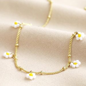 Necklaces | Beaded Daisy Satellite Chain Necklace in Gold – Womens Jewellery Necklaces