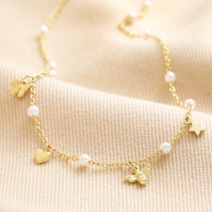 Necklaces | Bee, Pearl, Butterfly and Heart Charm Necklace in Gold – Womens Jewellery Necklaces