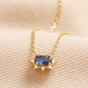 Necklaces | Blue Crystal Pendant Necklace in Gold – Womens Jewellery Necklaces