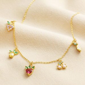 Necklaces | Colourful Crystal Fruit Charm Necklace in Gold – Womens Jewellery Necklaces