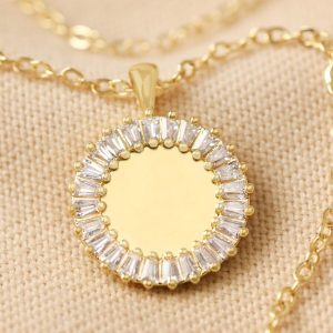 Necklaces | Crystal Edge Disc Pendant Necklace in Gold – Womens Jewellery Necklaces