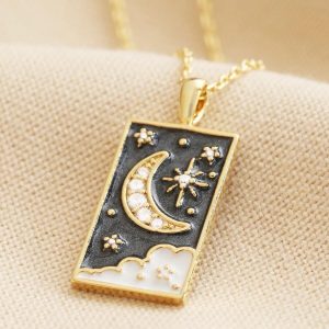 Necklaces | Crystal Enamel Moon Tarot Card Necklace in Gold – Womens Jewellery Necklaces