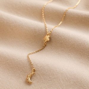 Necklaces | Crystal Moon and Star Lariat Necklace in Gold – Womens Jewellery Necklaces