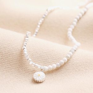 Necklaces | Daisy Charm White Beaded Necklace in Silver – Womens Jewellery Necklaces