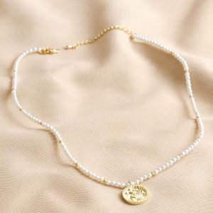 Necklaces | Dove Charm Pearl Beaded Necklace in Gold – Womens Jewellery Necklaces