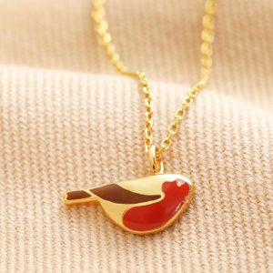 Necklaces | Enamel Robin Pendant Necklace in Gold – Womens Jewellery Necklaces