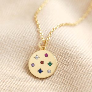 Necklaces | Estella Bartlett Multicoloured Crystal Disc Pendant in Gold – Womens Jewellery Necklaces