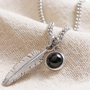 Necklaces | Feather and Semi-Precious Stone Pendant Necklace – Mens Mens