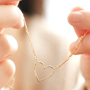 Necklaces | Figaro Chain and Heart Outline Necklace in Gold – Womens Jewellery Necklaces