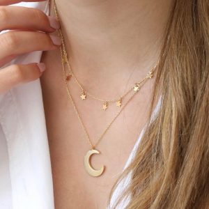 Necklaces | Gold Double Layer Stars and Moon Necklace – Womens Jewellery Necklaces