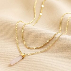 Necklaces | Gold Stainless Steel Double Chain Rose Quartz Point Necklace – Womens Jewellery Necklaces