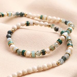 Necklaces | Gold Stainless Steel Green Semi-Precious Stone Beaded Necklace – Womens Jewellery Necklaces