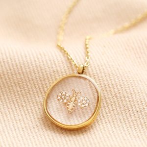 Necklaces | Gold Stainless Steel Organic Resin Bee Pendant Necklace – Womens Jewellery Necklaces