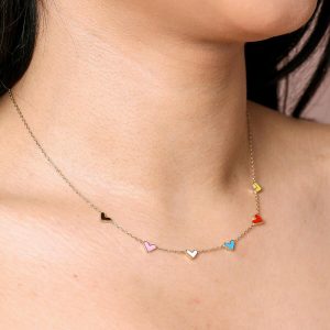 Necklaces | Gold Stainless Steel Rainbow Enamel Tiny Heart Charm Necklace – Womens Jewellery Necklaces