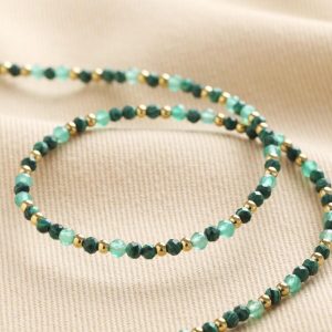 Necklaces | Gold Stainless Steel Stone Bead Necklace in Green – Womens Jewellery Necklaces