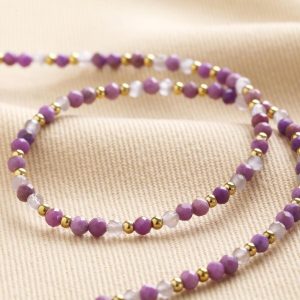 Necklaces | Gold Stainless Steel Stone Bead Necklace in Purple – Womens Jewellery Necklaces