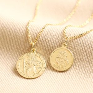 Necklaces | Gold Sterling Silver St Christopher Disc Pendant Necklace – Womens/Mens Jewellery Mens