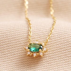 Necklaces | Green Crystal Pendant Necklace in Gold – Womens Jewellery Necklaces