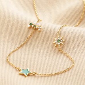 Necklaces | Green Enamel Star Sun and Moon Charm Necklace in Gold – Womens Jewellery Necklaces