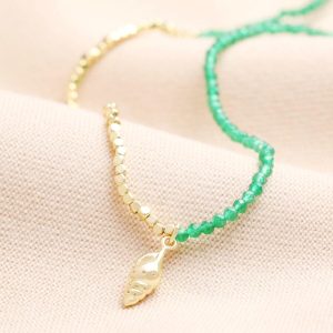 Necklaces | Green Stone Beaded Shell Pendant Necklace in Gold – Womens Jewellery Necklaces