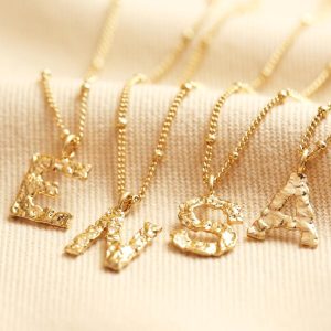 Necklaces | Hammered Initial Charm Necklace in Gold – Womens Jewellery Necklaces