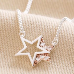 Necklaces | Mixed Metal Crystal Double Star Pendant Necklace in Silver – Womens Jewellery Necklaces