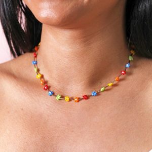 Necklaces | Multicoloured Daisy Beaded Necklace in Gold – Womens Jewellery Necklaces