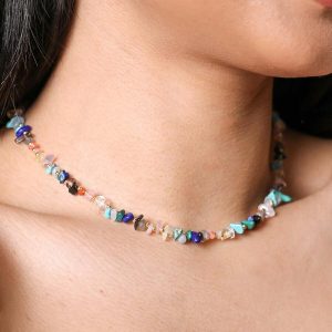 Necklaces | Multicoloured Semi-Precious Stone Chip Necklace in Gold – Womens Jewellery Necklaces