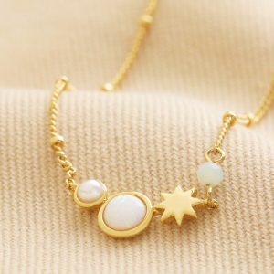 Necklaces | Pearl and Crystal Moon and Stars Necklace in Gold – Womens Jewellery Necklaces