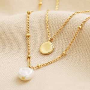 Necklaces | Pearl and Disc Layered Pendant Necklace in Gold – Womens Jewellery Necklaces