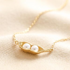 Necklaces | Pearl Two Peas in a Pod Pendant Necklace in Gold – Womens Jewellery Necklaces