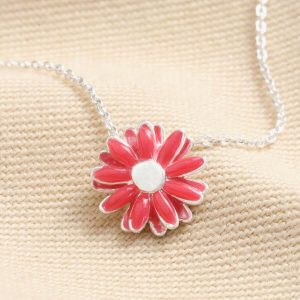 Necklaces | Pink Enamel Daisy Pendant Necklace in Silver – Womens Jewellery Necklaces