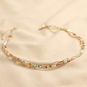 Necklaces | Rainbow Bead and Chain Layered Necklace in Gold – Womens Jewellery Necklaces