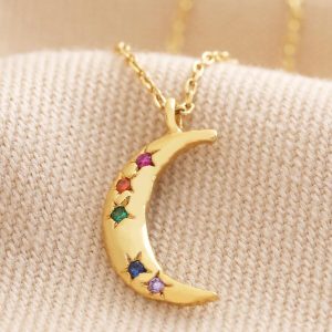 Necklaces | Rainbow Crystal Crescent Moon Pendant Necklace in Gold – Womens Jewellery Necklaces