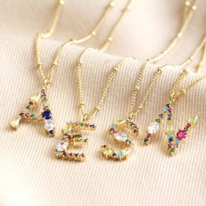 Necklaces | Rainbow Crystal Initial Necklace in Gold – Womens Jewellery Necklaces