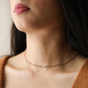 Necklaces | Rainbow Enamel Ball Chain Layered Necklace in Gold – Womens Jewellery Necklaces