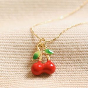 Necklaces | Red Cherry Enamel Pendant Necklace in Gold – Womens Jewellery Necklaces