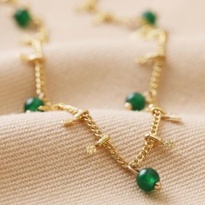 Necklaces | Semi-Precious Stone Green Beaded Droplet Necklace in Gold – Womens Jewellery Necklaces