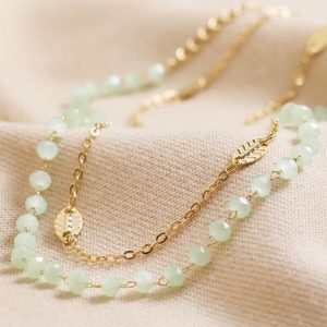 Necklaces | Set of 2 Leaf Chain and Beaded Necklaces in Gold – Womens Jewellery Necklaces