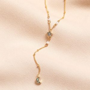 Necklaces | Shell Moon and Star Lariat Necklace in Gold – Womens Jewellery Necklaces