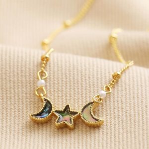 Necklaces | Shell Moon and Star Pendant Necklace in Gold – Womens Jewellery Necklaces