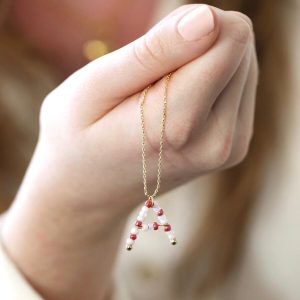 Necklaces | Small Beaded Initial Pendant Necklace in Gold – Womens Jewellery Necklaces