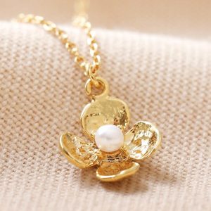 Necklaces | Small Flower Necklace with Pearl Centre in Gold – Womens Jewellery Necklaces