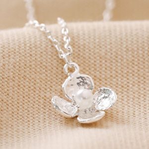 Necklaces | Small Flower Necklace with Pearl Centre in Silver – Womens Jewellery Necklaces