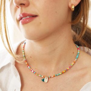 Necklaces | (SOO) Rainbow Beaded Shell Charm Necklace H.Pink – Womens Jewellery H.Pink