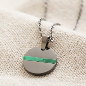 Necklaces | Stainless Steel Green Feature Disc Pendant Necklace – Mens Jewellery Mens